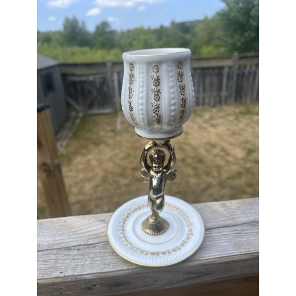 Porcelaine Candleholder De France / Hand painted With angel - Picture 1 of 16